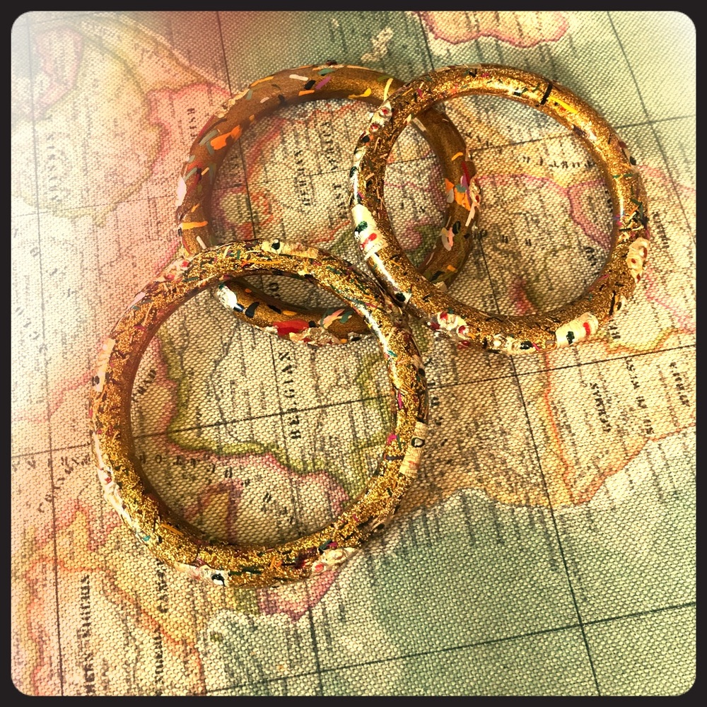 Set of Three Bohemian Hand Painted Bracelets
