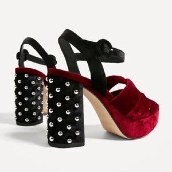 NWT Zara Studded Velvet Heels - Picture 2 of 6