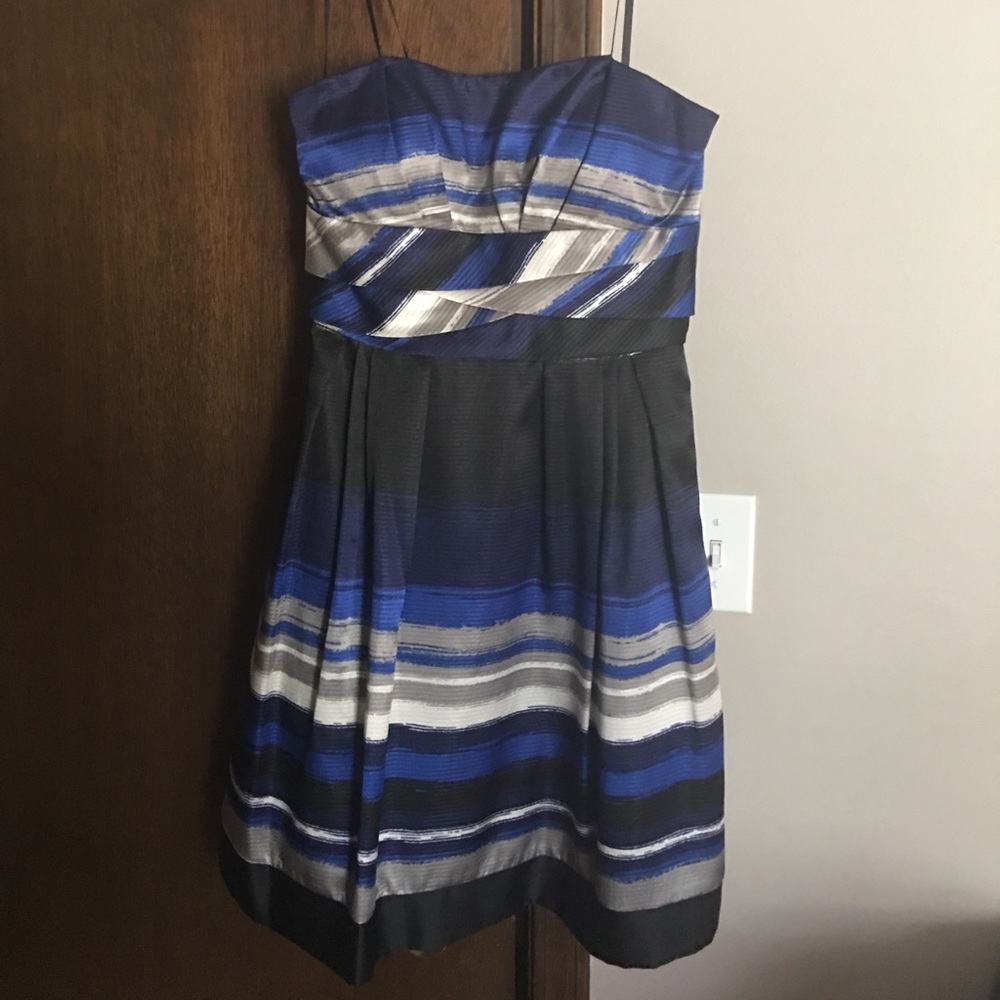 Strapless navy/silver/blue/black dress