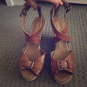 Brown wedge sandals