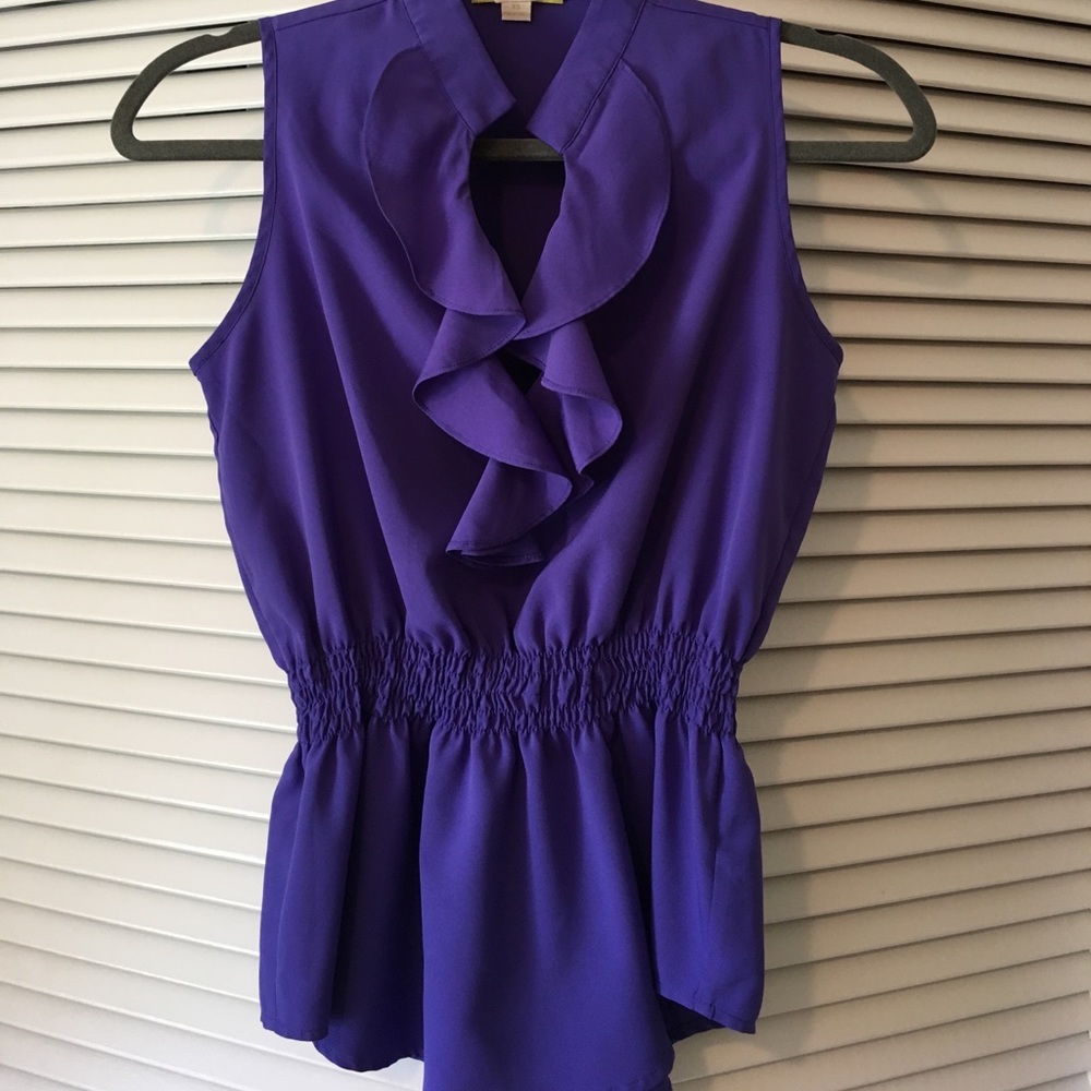 XS indigo ruffle v-neck blouse