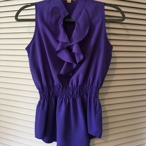 XS indigo ruffle v-neck blouse