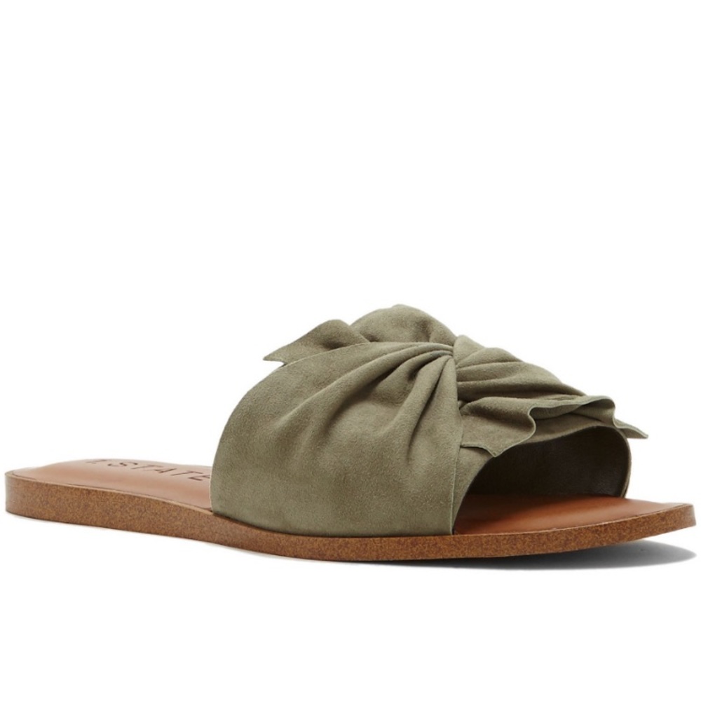 1.state Green tie slide sandals