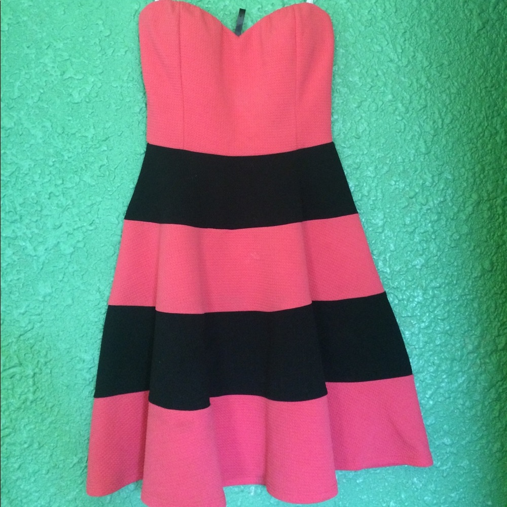 Hot pink dress , with black stripes