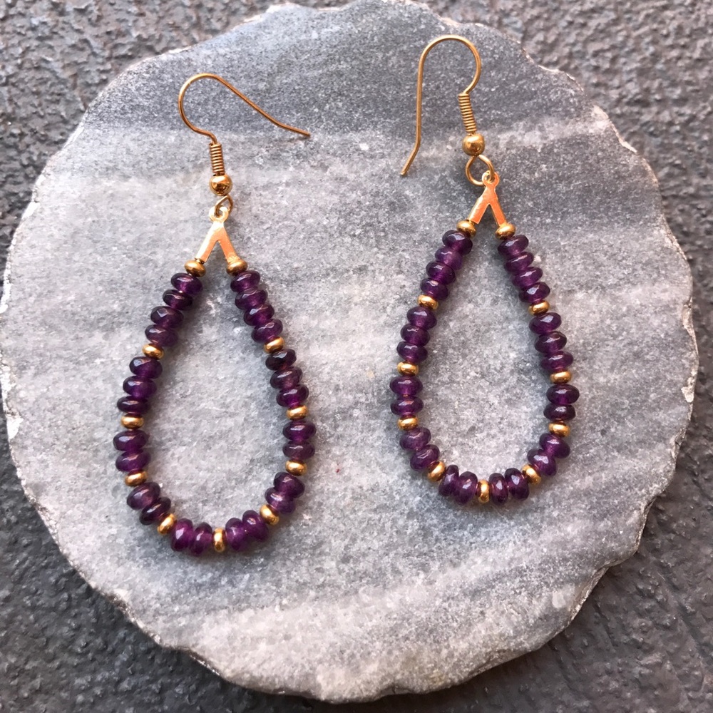 Amethyst gold plated wire back earrings