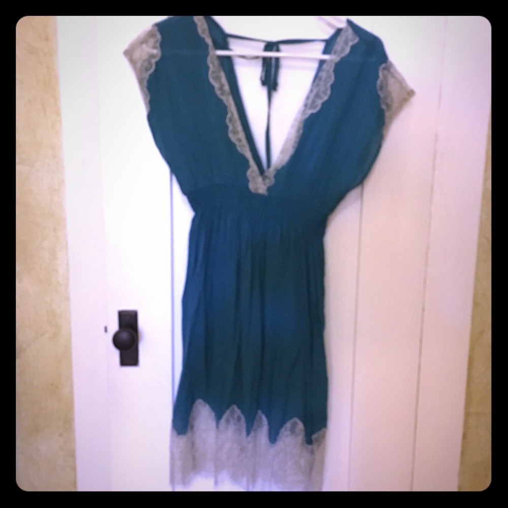Flying Tomato teal/lace empire waist dress