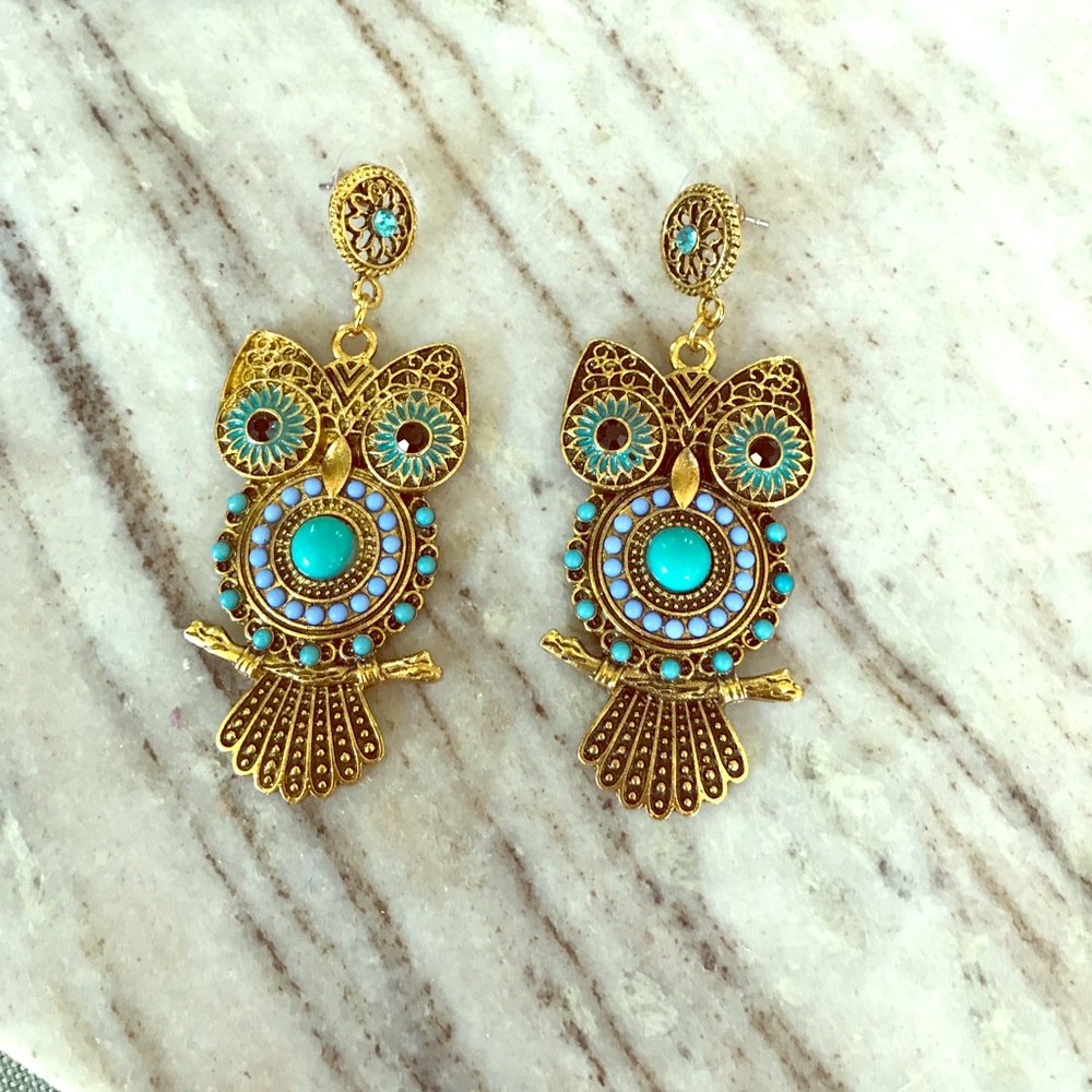 NWOT Unique Owl Statement Earrings