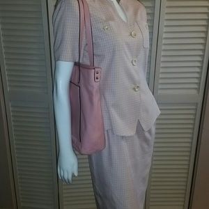 LeSuit Skirt Suite,Size 6, Pink Checkered FREE BAG