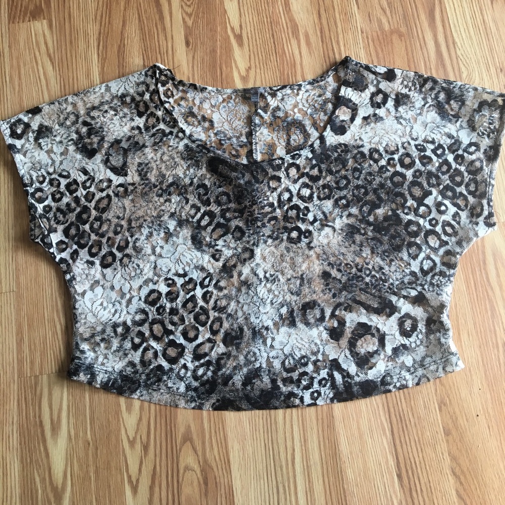 Charlotte Russe cheetah print mesh lace crop top