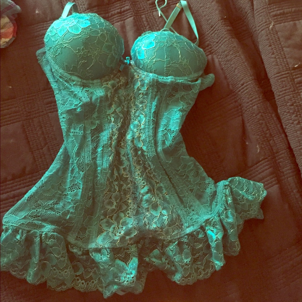 Size large turquoise padded Lace bustier corset