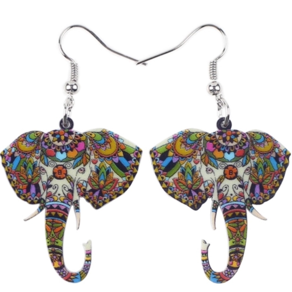 Elephant Acrylic Earrings Green - Picture 2 of 3