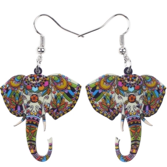 Elephant Acrylic Earrings Green - Picture 2 of 3
