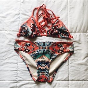 Patterned Pink Triangle String Bikini (Fab'rik)
