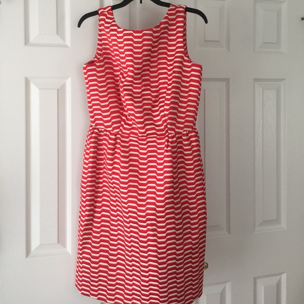 Liz Claiborne blood orange/white dress w/pockets