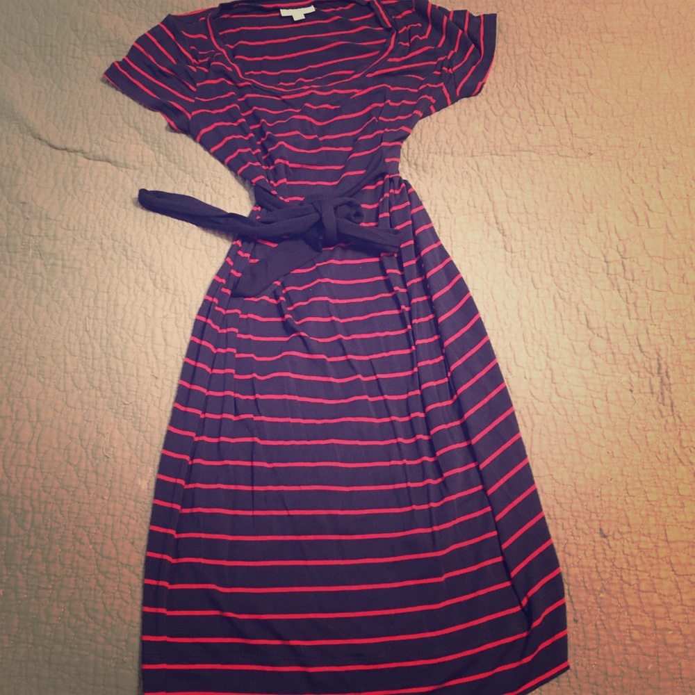Navy/ Red striped maternity dress