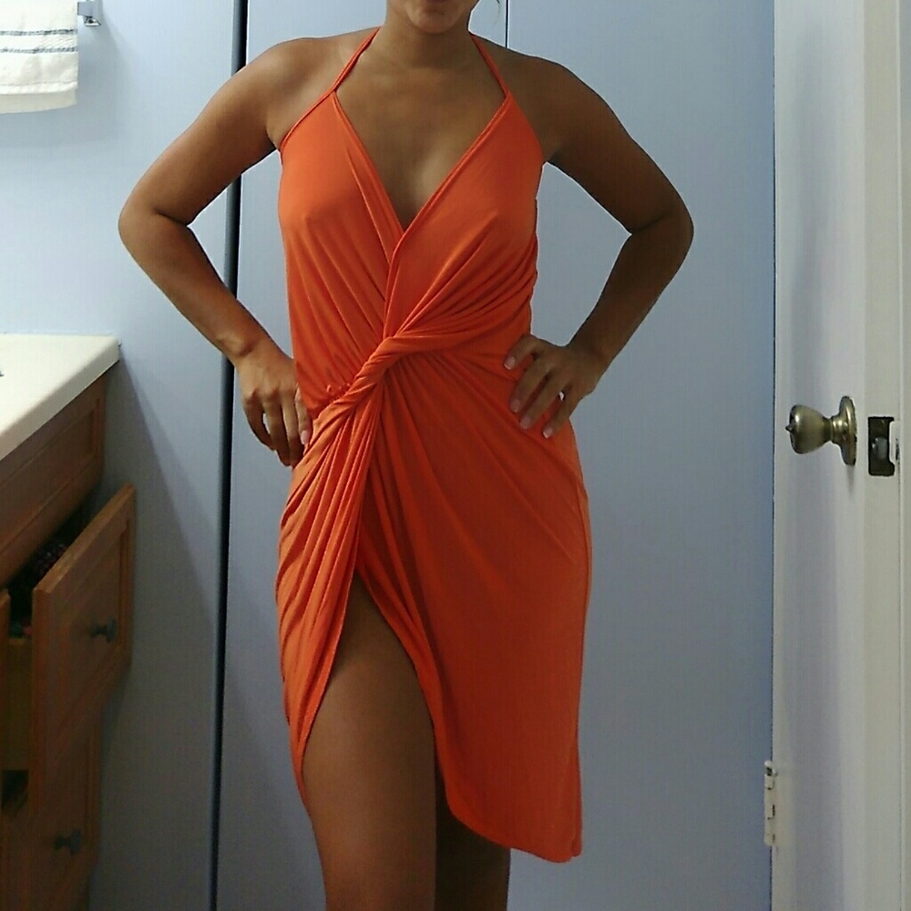 Wrap style dress with halter ties