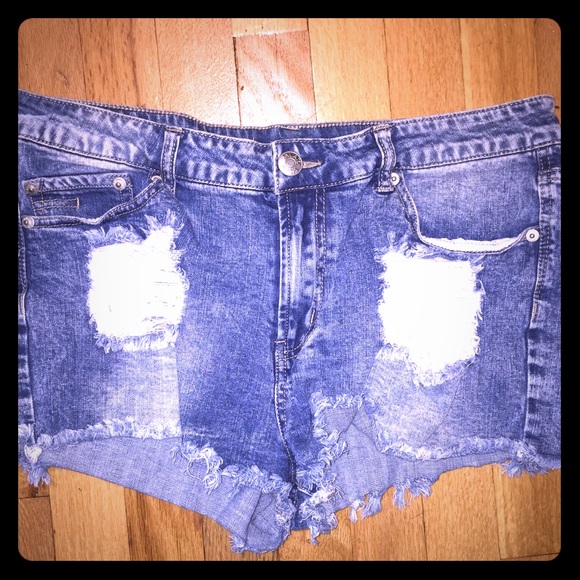 Pants - High wasted distressed denim shorts