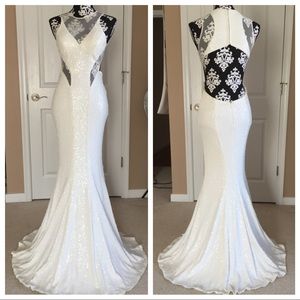 La Femme White Sequin Gown