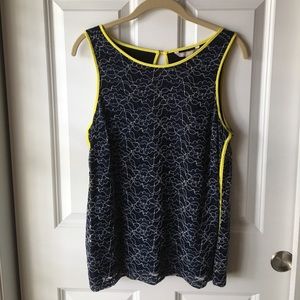 NWT Banana Republic Textured Sleeveless Blouse Yellow Trim Lined Size 8