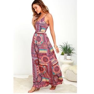 Coral Pink Print Maxi Dress