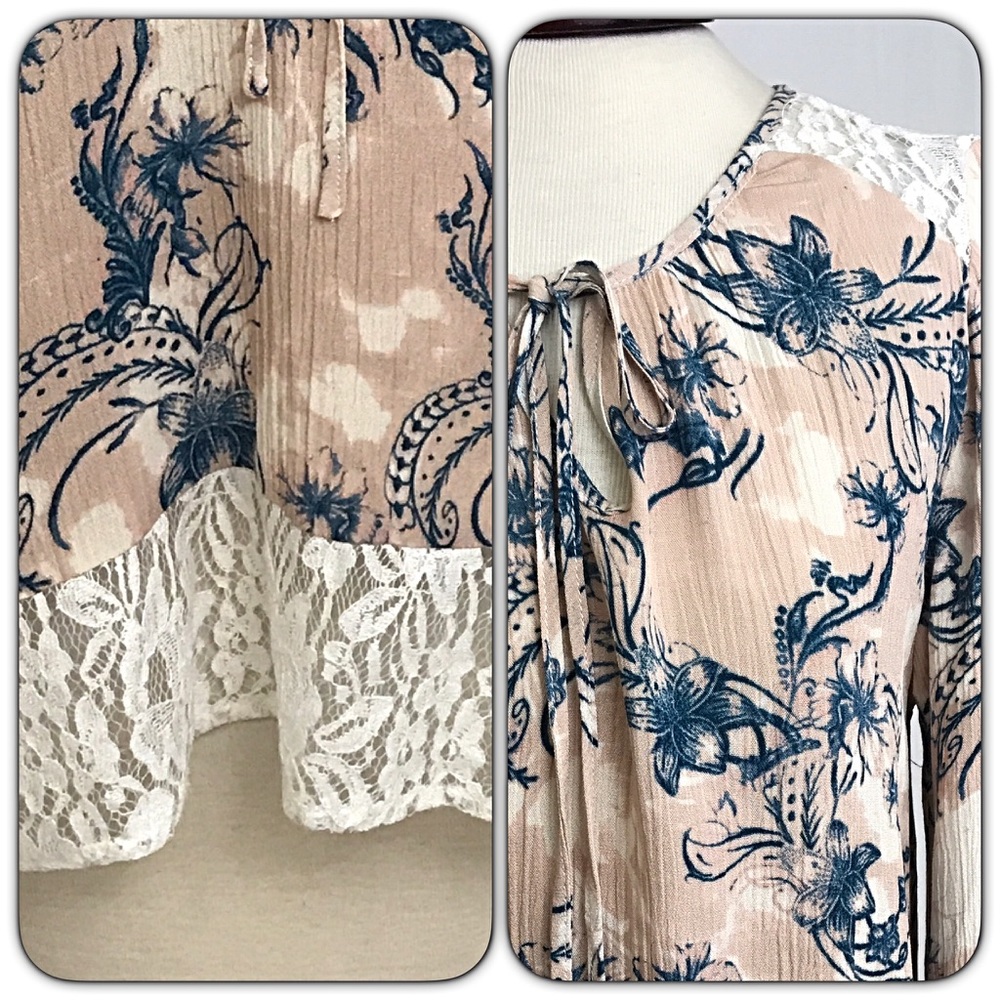 Floral Flowy Lace Tunic Blouse Top SM - Picture 6 of 8