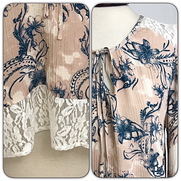 Floral Flowy Lace Tunic Blouse Top SM - Picture 6 of 8