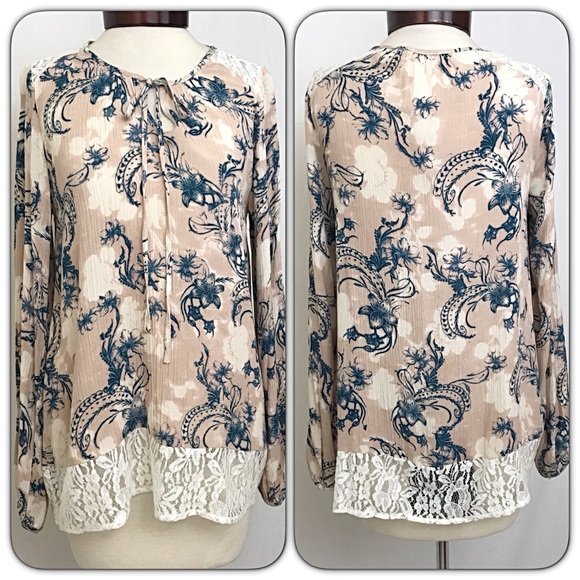 Floral Flowy Lace Tunic Blouse Top SM - Picture 3 of 8