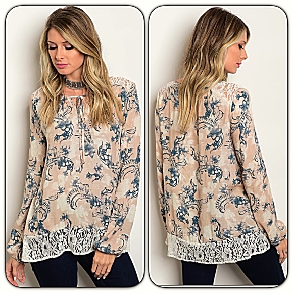 Floral Flowy Lace Tunic Blouse Top SM - Picture 4 of 8