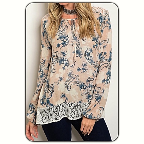 Floral Flowy Lace Tunic Blouse Top SM - Picture 5 of 8