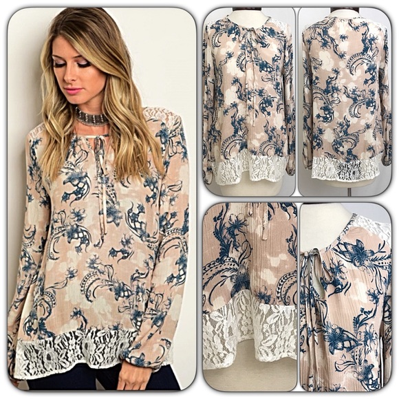 Floral Flowy Lace Tunic Blouse Top SM - Picture 7 of 8