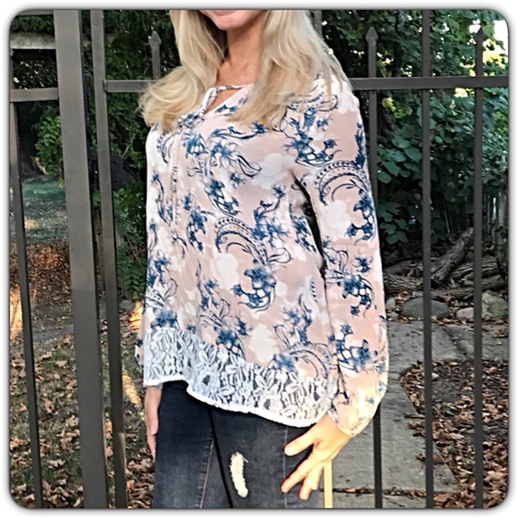 Floral Flowy Lace Tunic Blouse Top SM - Picture 2 of 8