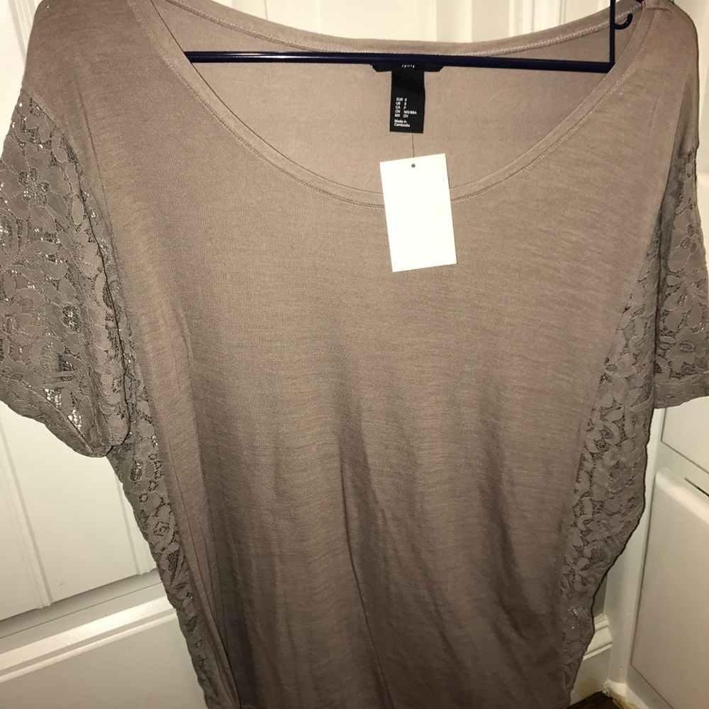 Taupe H&M Lace Side Dolman Sleeve Top