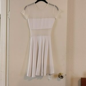 White dress with mesh shoulders and belly