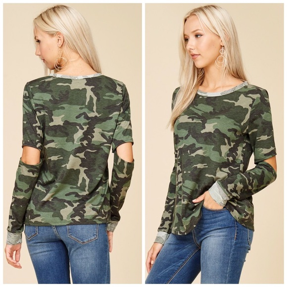 LAST ONE!! Taylor Camo Cut-Out Sleeve Top - Picture 3 of 4