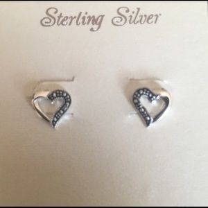 BNWT Sterling Silver Marcasite Heart Stud Earrings