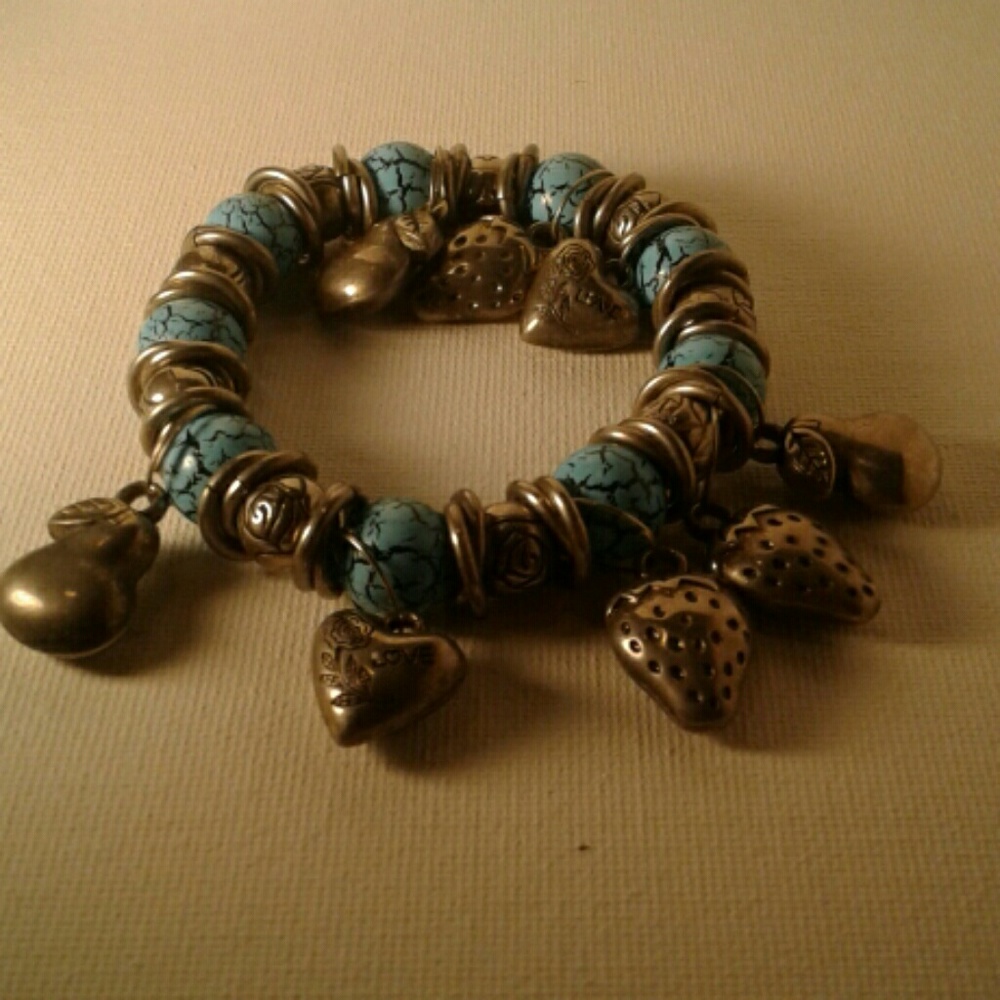 Turquoise Strawberry Charm Bracelet
