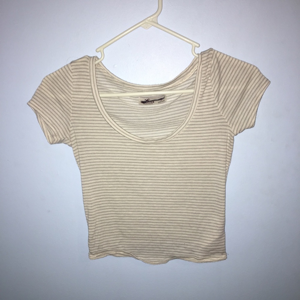 White/Grey Striped Hollister Tight Shirt