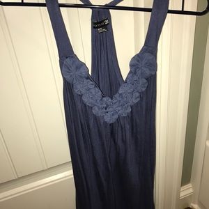 Forever 21 blue tank top with fabric flower detail