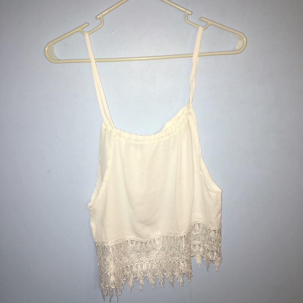 White Lace and Sheer Crop Top