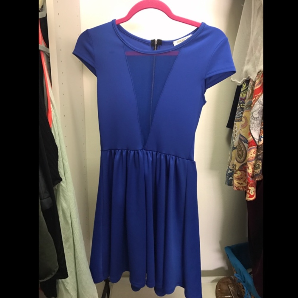 Blue Deep V mesh dress
