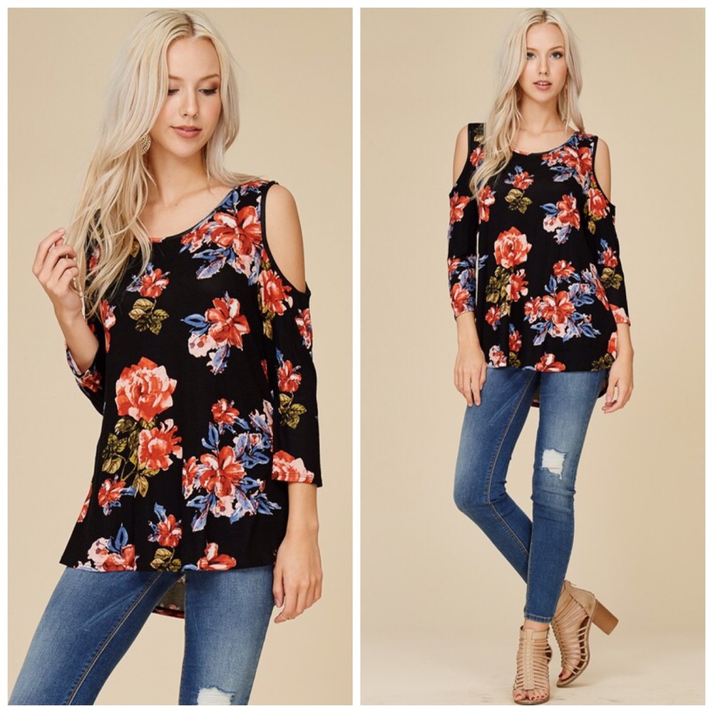 LAST 1! πHi lo cold shoulder Floral Tunic - Picture 1 of 5