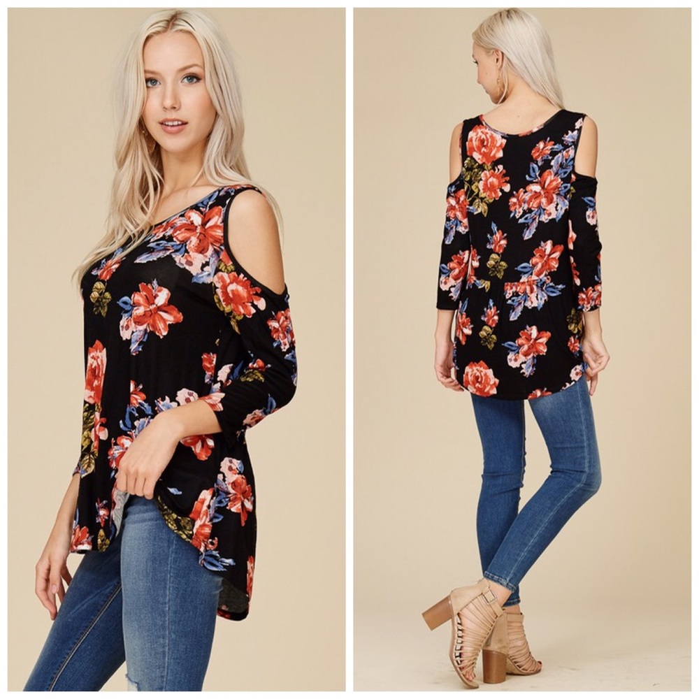 LAST 1! πHi lo cold shoulder Floral Tunic - Picture 2 of 5