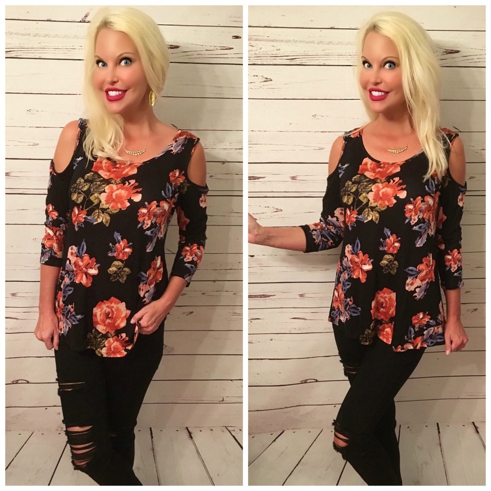 LAST 1! πHi lo cold shoulder Floral Tunic - Picture 4 of 5
