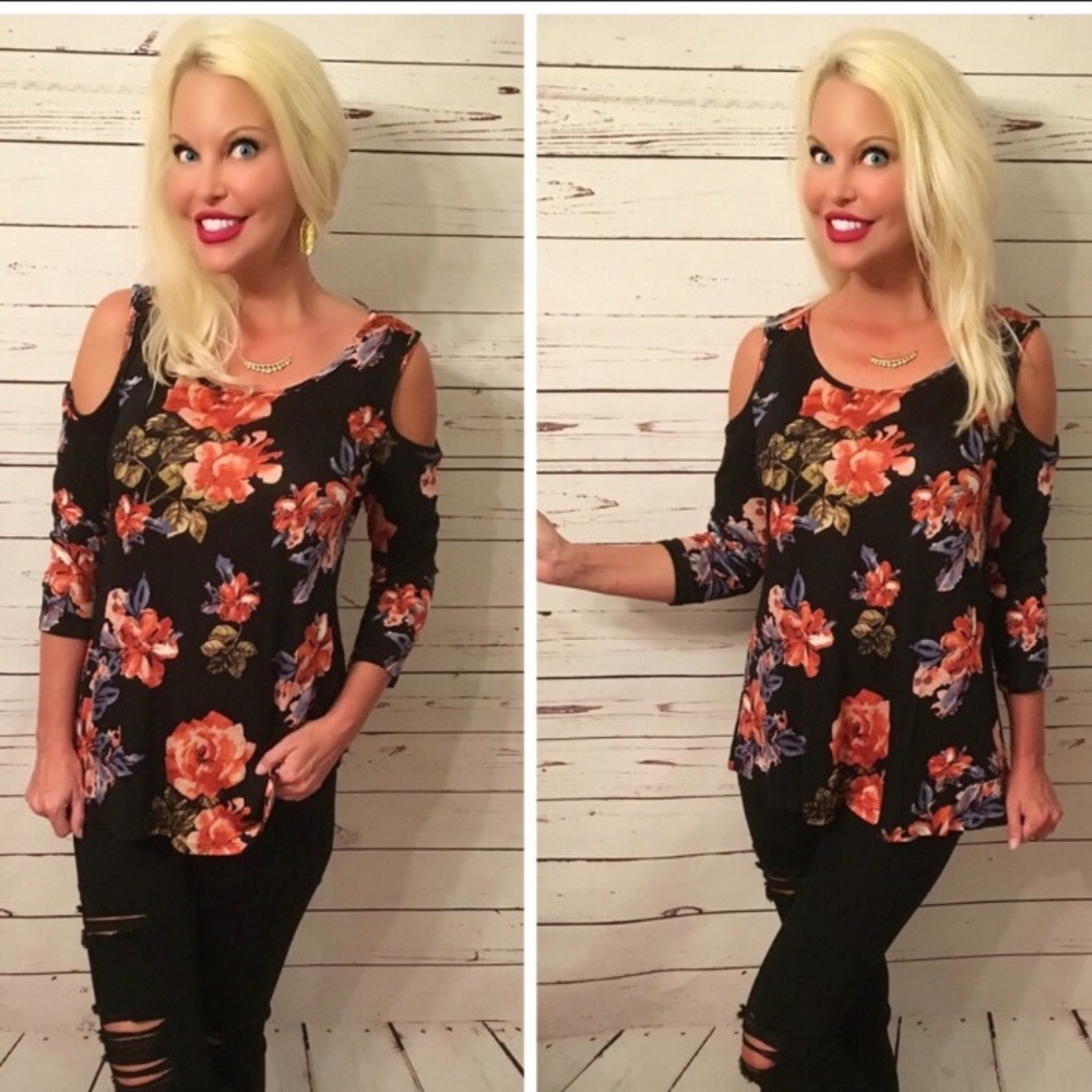 LAST 1! πHi lo cold shoulder Floral Tunic - Picture 3 of 5