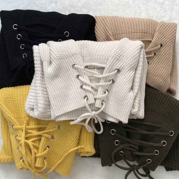 Restocked!🎉Round Neck Lace Up Knitted Sweater - Picture 3 of 7