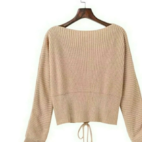 Restocked!🎉Round Neck Lace Up Knitted Sweater - Picture 5 of 7