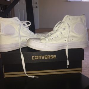White on White Converse High Tops