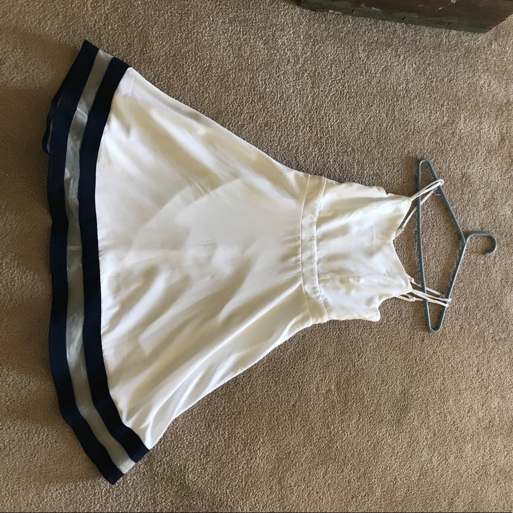 White dress with blue detailing