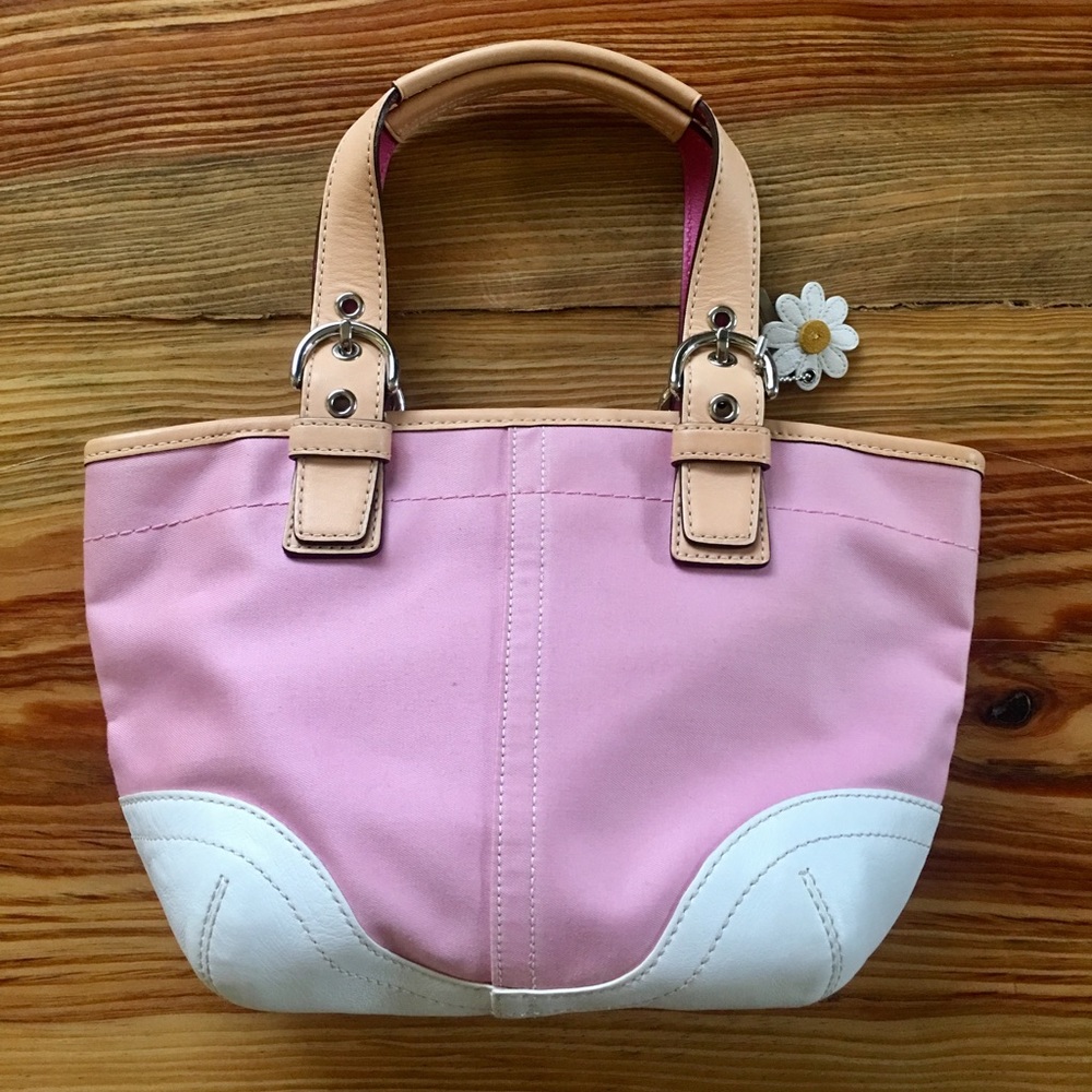 Coach Daisy Small Pink/White Canvas Leather Purse