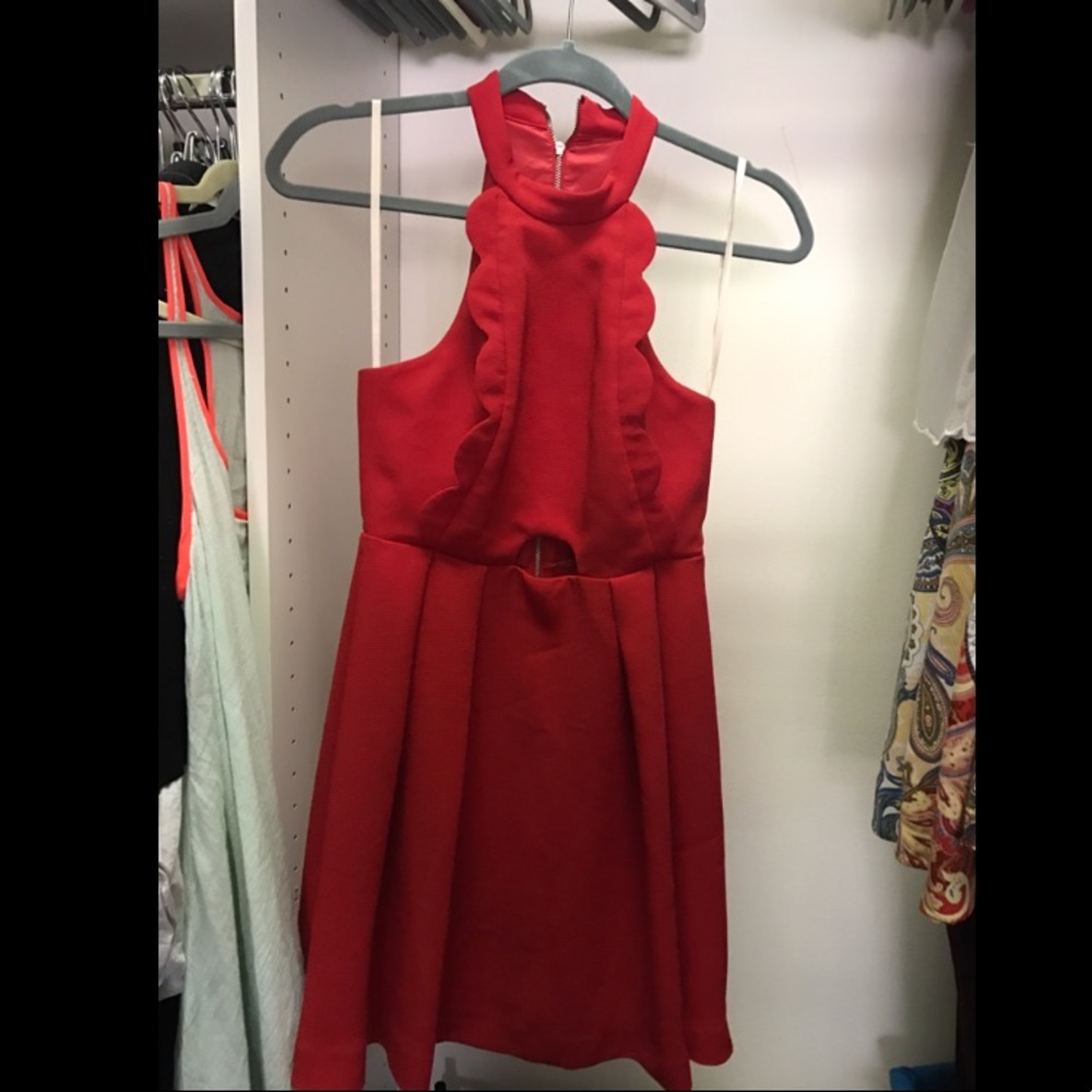 Red BCBG cocktail dress.